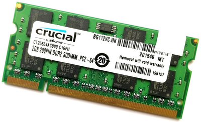 Оперативная память для ноутбука Crucial SODIMM DDR2 2Gb 800MHz 6400s CL6 (CT25664AC800.C16FH) Б/У