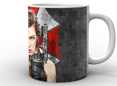 Кружка GeekLand белая Resident Evil Обитель зла элис на фоне лого RE.02.015