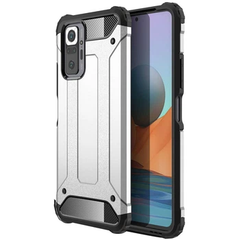 Бронированный противоударный TPU+PC чехол Immortal для Xiaomi Redmi Note 10 Pro / 10 Pro Max Серебряный Без бренда