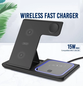 Док-станция XO 15W Quick Charge 3в1 для iPhone/Samsung/Apple Watch/AirPods Black