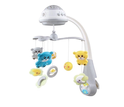 Мобиль-карусель Baby Mix FS-35604 Мишки Серый пластиковый с проектором + 9 игрушек и 4 типа мелодий