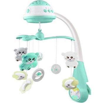 Мобиль-карусель Baby Mix FS-35604 Мишки Мятный пластиковый с проектором + 9 игрушек и 4 типа мелодий