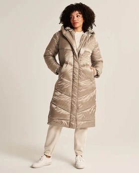 Пуховик женский - зимний пуховик Abercrombie & Fitch AF8368W XS Бежевый