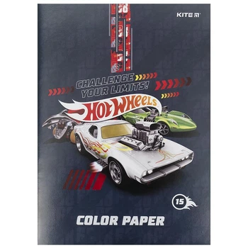 Папір кольоровий Kite Hot Wheels А4 15лист/15цветов двостороння (HW21-250)