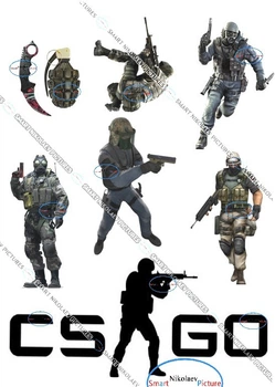 Сахарна їстівна картинка CS:GO, комп'ютерна гра вис. 9*19 см, вис. 10 см для хлопця, чоловіка на капкейки і топпери (SNP - 00572)