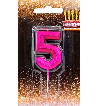 Свечи - цифры в торт "5", высота - 4.5 см, цвет - малиновый