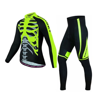 Велокостюм мужской кофта с длинным рукавом + штаны KIDITO KM-CT-18 Skeleton Green 4XL для велосипедистов (F_7939-28478)