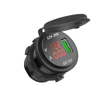 Адаптер USB зарядка с вольтметром и амперметром QC 3.0 врезная
