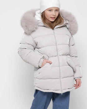 Пуховик з хутром для дівчинки X-Woyz DT-8325-10 60081 116 см приглушений бежевий