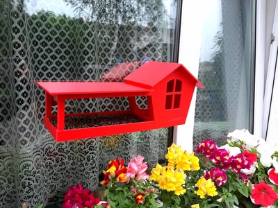 Кормушка для птиц на окно House_for_birds "Домик красный"