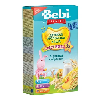 Каша Bebi Premium молочна 4 злака з персиком (bc-345201)