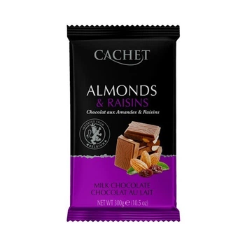 Молочний шоколад з мигдалем та родзинками Cachet 300 г (0103)