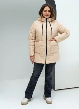 Куртка женская демисезонная с капюшоном удлиненная MODA 00081 XXL (52) Бежевый (M -00081/1 E)
