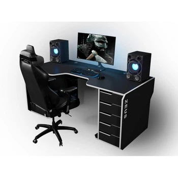 Геймерский эргономичный стол ZEUS™ Viking-1L, 180х92 (87) см, черный/белый