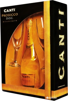 Вино игристое Canti Prosecco Millesimato белое экстра-сухое 0.75 л 11% + 2 бокала в подарочной упаковке (8005415050703_084279994321)