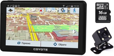 GPS навигатор видеорегистратор COYOTE 926 DVR Hurricane PRO 1gb 16gb с картами для грузового и легкового транспорта + Камера заднего вида с подсветкой + Карта памяти 16Gb MicroSD