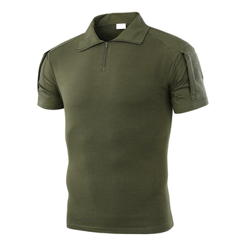 Тактическая футболка с коротким рукавом Lesko A416 Green XXL мужская на змейке с карманами камуфляжная (K/OPT2-4251-12420)