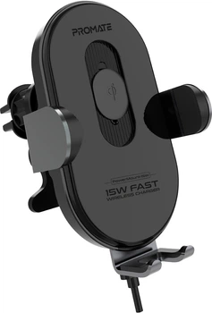 Автодержатель для телефона с беспроводной зарядкой Promate PowerMount-15W Black (powermount-15w.black)