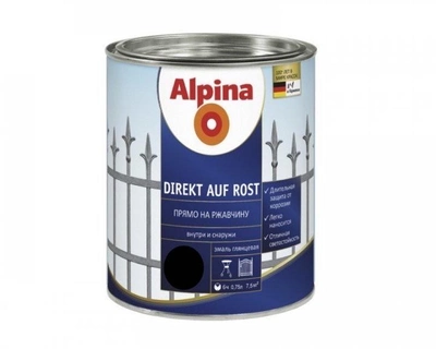 Эмаль Alpina Direkt auf Rost 0.75 л Чёрный RAL9005 арт - 537328