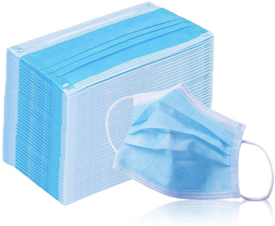 Маска блакитна пропаяная VeLs 50 шт. тришарова з воздухофильтрацией і бактеріальної фільтрацією ,гіпоалергенна ,Блакитна