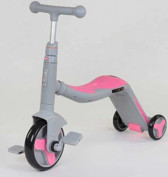 Самокат 3в1 jt 90601 (1) Best Scooter, самокат-велобіг-велосипед, світло, 8 мелодій, колеса pu, переднє колесо d = 20см, задні d = 11см