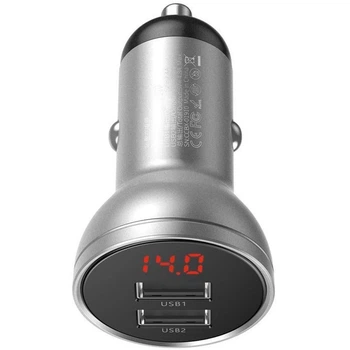 Автомобильное зарядное устройство Baseus Digital Display Dual USB Car Charger 4.8A 24W CCBX-0S Silver