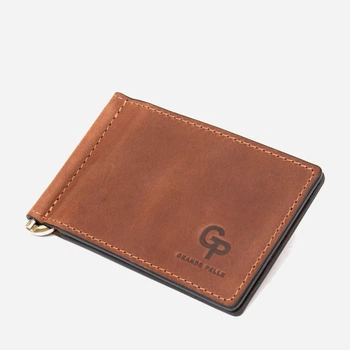 Мужской зажим для денег кожаный Grande Pelle leather-11477 Коричневый