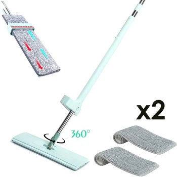 Швабра лентяйка с вертикальным отжимом flat mop и поворотом на 360 градусов с микрофибрами