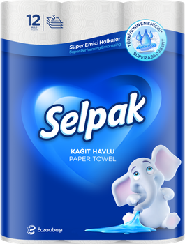 Полотенца бумажные Selpak целлюлозные на гильзе 12 рулонов (sp.25001)