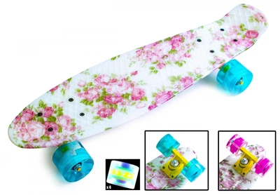 Скейтборд Пенні борд Penny Board 22" FLOWERS Квіти троянди Світяться колеса
