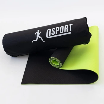 Коврик для йоги и фитнеса + чехол (мат, каремат спортивный) OSPORT Yoga ECO Pro 6мм (n-0007) Черно-салатовый