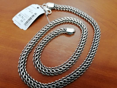 Срібний чоловічий ланцюг 925 проби Пітон (Венеція) 50см /10мм чорний