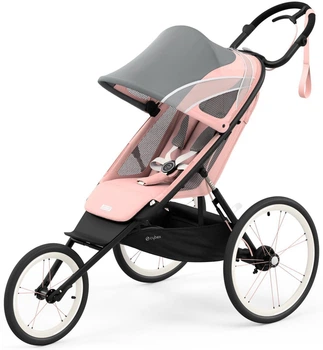 Спортивная беговая прогулочная коляска Cybex Sport Avi Silver Pink на черной раме с оранжевыми деталями