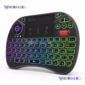 Беспроводная клавиатура мини Riitek Rii mini X8+ NEW с микрофоном тачпад русско-английская раскладка c подсветкой 8 цветов ОРИГИНАЛ (0556BS)
