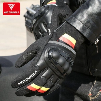 Мотоперчатки кожа-текстиль с защитой костяшек кулака MOTOWOLF ( мотоперчатки из натуральной кожи и текстиля для мотоцикла, для чоппера, для эндуро) XL Черный MDL0309-2