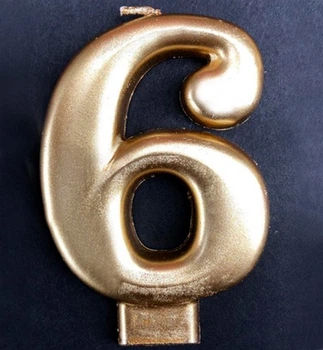 Свечи - цифры в торт "6", высота - 8 см, цвет - золото