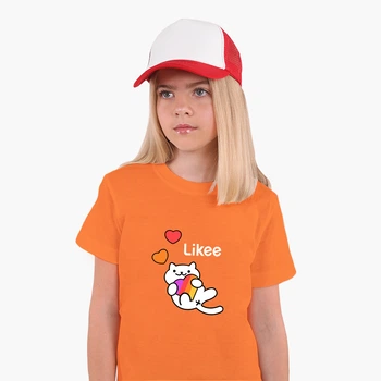 Детская футболка для девочек Лайк Кот (Likee Cat) (25186-1039-49) 88-104 см Хлопок Оранжевый