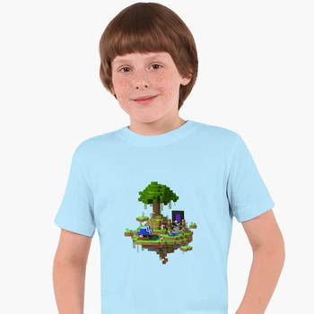 Дитяча футболка для хлопчиків Майнкрафт (Minecraft) (25186-1177-35) 146-152 см Бавовна Блакитна