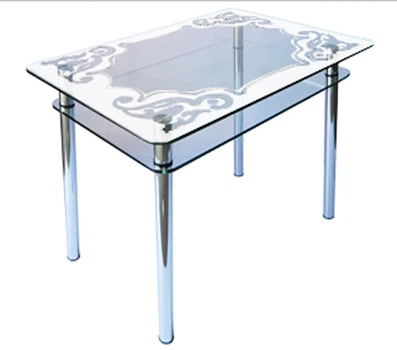 Обеденный стеклянный стол Glass Antonik КС-1 прозрачный с пескоструем №82 (900х600х750 мм)