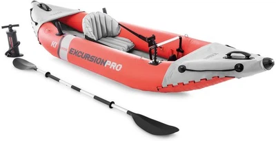 Одноместная надувная байдарка Intex 68303 (305 x 91 x 46 см) Excursion Pro K1 Kayak Red + Алюминиевые весла и ручной насос