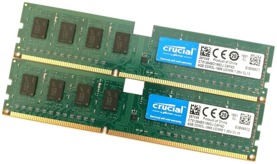 Пара оперативной памяти Crucial DDR3L 8Gb (4Gb+4Gb) 1866MHz PC3L-14900U 1R8 CL13 (CT51264BD186DJ.C8FND) Б/У