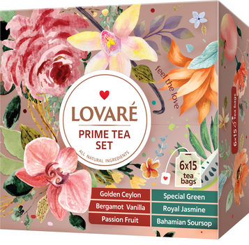 Коллекция пакетированного чая Lovare "Prime Tea Set" 90 пакетов ассорти - 6 видов по 15 шт (4820198879914)