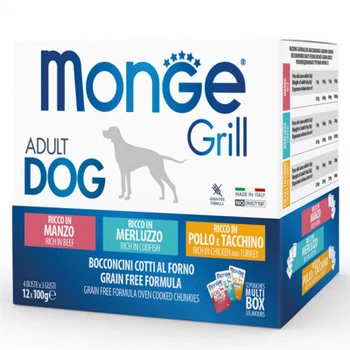 MONGE DOG GRILL MIX паучи микс треска/индейка с курицей/говядина 12 шт по 100 г (70017510)