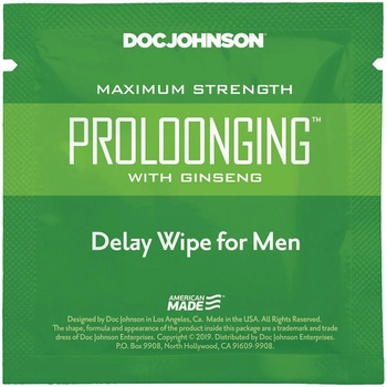 Пролонгують серветки Doc Johnson Proloonging with Ginseng Delay Wipes for Men, 10 шт (22353000000000000)
