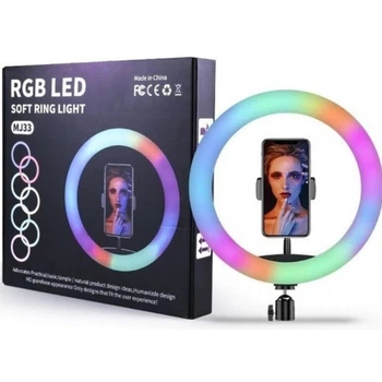 Лампа кольцевая Veron светодиодная Led MJ33 33cm (13") RGB c зажимом для телефона (201555)