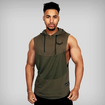 Безрукавка мужская жилетка с капюшоном Fitness Wolf хаки зеленая L