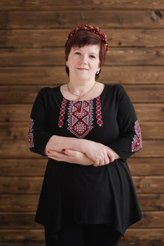 Жіноча туніка-вишиванка Podolyanka Традиційна 4XL Чорна з червоно-сірою вишивкою