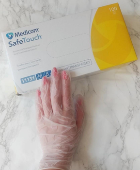 Перчатки виниловые Medicom SafeTouch виниловые без пудры одноразовые размер М 100 штук 50 пар