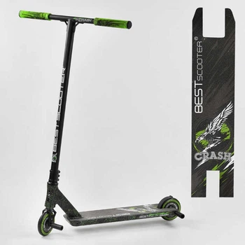 Самокат трюковый Best Scooter Crash 41747 HIC-система, пеги, алюминиевый диск и дека, колёса PU 110мм Черно-зеленый