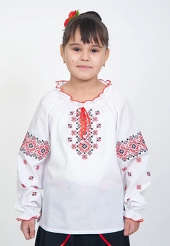 Блуза Червоні орнаменти біла 140 см